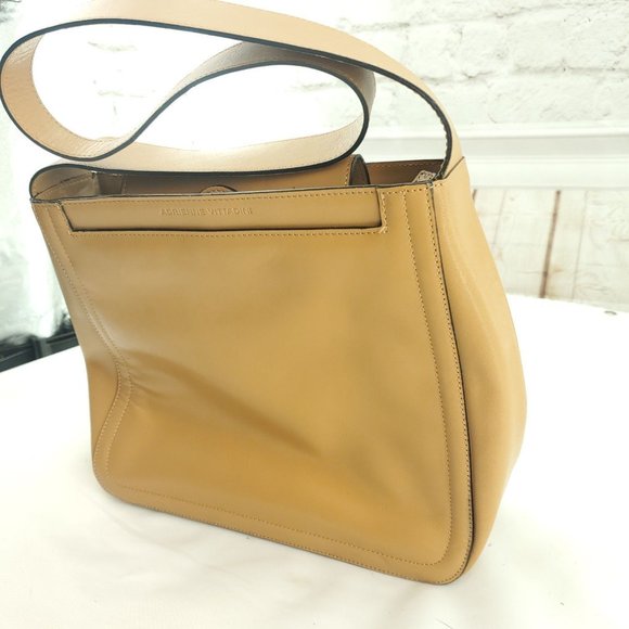 Adrienne Vittadini Womens Tan Leather Flap Snap Classic Shoulder Handbag Purse - Picture 3 of 15